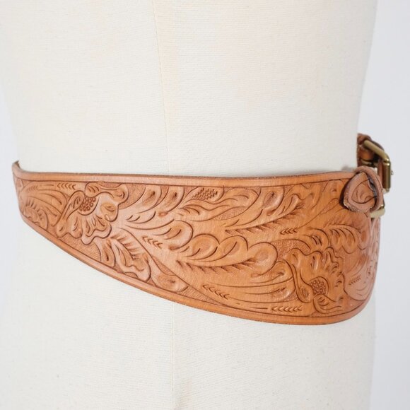Ralph Lauren Purple Label Collection wide belt M tooled leather double buckle main image 10